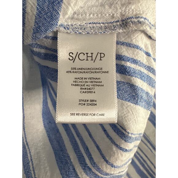 CAbi Pacific Blue Striped Linen Tunic Top Style 5894 Small Coastal Preppy - Picture 6 of 7